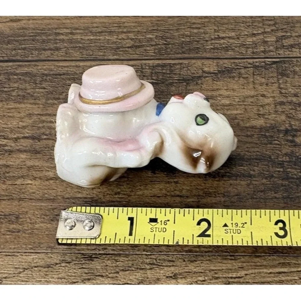 Vintage Spaniel Puppy Dog Holding Pink Hat 2.25